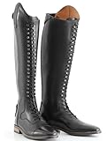 WEHAM Schwarz,40,Reitstiefel für Damen und Herren, Retro-Schnürstiefel aus PU-Leder, lange Reitstiefel für Anfänger