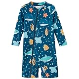UMELOK Baby Schwimmanzug Jungen UV-Schutz 50+ Mit Reißverschluss einfaches Anziehen Langarm Schnelltrocknender Badeanzug One Piece Für Schwimmkurs, Strand & Pool Hai 62/68