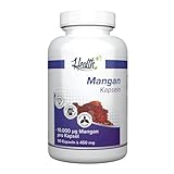 Health+ Mangan - 90 Kapseln mit 10 mg Mangangluconat pro Kapsel, wertvolles Spurenelement, Made in Germany