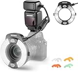 NEEWER RF1-N Makro Blitz Ring Blitzlicht für Nikon Kamera 76W GN15 5600K TTL Beleuchtung 1-1/128 Ausgang Vordere/Hinterevorhang Sync Farbgele Objektiv Adapter Ringe für Makro Fotografie Studiofotos