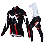 X-TIGER Herren Langarm Radtrikot Set Winter Radsportanzüge mit 5D Gel Gepolsterten Trägerhosen