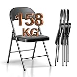 BULAGE Klappstuhl 4er Set Campingstuhl Faltbar, Gartenstuhl Klappbar Klappstuhl bis 158 kg, Kunstleder klappstühle mit PU Sitz, Schwarz Gartenstühle Klappsessel