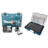 Makita DF333DSAE Akku-Bohrschrauber 12 V max. / 2,0 Ah, 2 Akkus + Ladegerät im Transportkoffer, Schwarz, Blau & Bit-Box 99-teilig, P-81050, 17.6 x 4.4 x 11.8 cm