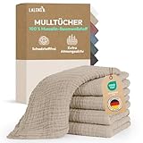 Laleni Spucktücher Baby im 5er Set aus Reiner Baumwolle - schadstofffreie Mulltücher Baby 70x70 - saugstarke Mussellintücher Baby - Musselin Tuch Baby als Mullwindel - waschbare Mulltücher - Beige