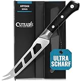 Cutluxe Käsemesser 13 cm für Weich und Hartkäse – Gabelspitze, Gezackt und Antihaftklinge – Hochwertiger Deutscher Karbonstahl – Volltang und Ergonomisches Griffdesign – Artisan Serie