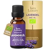 Lora Luxury - Lavendelöl Bio 30ml – 100% Naturreines Ätherisches Öl & Lebensmittelgeeignet – Lavandula angustifolia – Vegan, Glutenfrei – Aromatherapie, Schlaf,