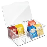 mDesign Teebox mit Deckel – stapelbare Teekiste mit acht Fächern für verschiedene Teesorten – übersichtliche und frische Teebeutel-Aufbewahrung aus Kunststoff – durchsichtig