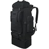 Vaupan Wanderrucksack, 100L großer Campingrucksack, erweiterbarer wasserdichter Molle-Rucksack, Outdoor-Sport-Reise-Tagesrucksack Militärischer taktischer Rucksack für Männer Frauen (Schwarz)