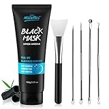 Blackhead Remover Maske Mitesser Maske Peel Off Black Mask Mitesserentfernungsmaske Bambus-Kohle Schwarze Maske, Hautreinigung Entfernen Sie Akne Mitesser, Extraktionswerkzeug-Kit und Maskenbürste