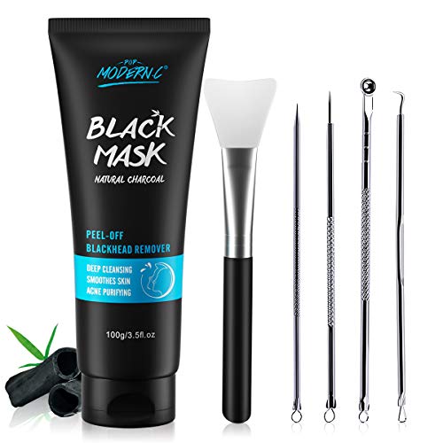 Blackhead Remover Maske Mitesser Maske Peel Off Black Mask Mitesserentfernungsmaske Bambus-Kohle Schwarze Maske, Hautreinigung Entfernen Sie Akne Mitesser, Extraktionswerkzeug-Kit und Maskenbürste