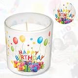 Candelo Hochwertige Geburtstagskerze im Glas Ambiente – Happy Birthday Kerze – 8cm x 7cm - 25 Std Brenndauer – Windlicht ohne Duft – Glaskerze