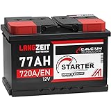 LANGZEIT Autobatterie 77AH 12V 720A/EN Starterbatterie +30% mehr Leistung ersetzt Batterie 74Ah 70Ah 72Ah 75Ah