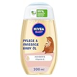 NIVEA BABY Pflege und Massage Öl, pflegendes Babyöl für die zarte Babyhaut mit Mandelöl und Vitamin E, Hautpflege schützt und stärkt empfindliche Haut (200 ml)
