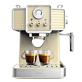 Cecotec Express-Kaffeemaschine Power Espresso 20 Tradizionale Light Yellow, 1350 W, Espresso und Cappuccino, 20 Bar und Thermoblock, Dampfdüse, Manometer, Vintage-Design, 1,5 Liter Kapazität