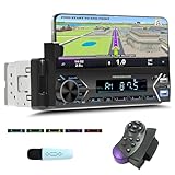 GOHHDL 1 Din Autoradio Bluetooth mit Handyhalterung, Auto MP3 Player mit Bluetooth Freisprecheinrichtung FM Radio USB/TF/Aux SWC, Auto Radio mit 7 Farben Licht Einstellbar+MIC