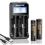 Flat Top 3,7V Wiederaufladbarer Akku mit Ladegerät, 3300mAh 3,7 Volt Batterie für Taschenlampe, LED Stirnlampen, Kleinen Lüfter [ 2 Stück Akku, Nicht AA/AAA ]