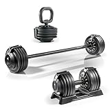 FitEngine Multifunktionshantel Set von 3-24 kg | Verstellbar zu Kurz- & Langhantel und Kettlebell | Vielseitiges Training zu Hause | Ideal für Kraftaufbau und Ausdauer | Für ein effektives Workout