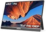 ARZOPA Tragbarer Monitor, 15.6' 1920×1080 FHD IPS Portabler Monitor für Laptop mit Einer Stütze, Ultra-Dünner Zweitbildschirm für Laptop/PC/Mac/PS3/4/5/Xbox - USB C & HDMI Anschluss - A1