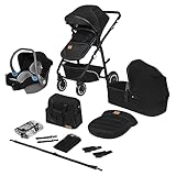 LIONELO BIANKA Kinderwagen 3 in 1 bis 22 kg Babywanne Autositz, Zusammenlegbar, Reise-System, Einstellung der Rückenlehne, Räder 360 Stoßdämpfer, Verdeck XXL