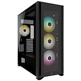 Corsair iCUE 7000X RGB Full-Tower-ATX-PC-Gehäuse (Drei Scheiben aus Gehärtetem Glas, Vier 140-mm-RGB-Lüfter Inbegriffen, Einfache Kabelführung, Smarte RGB- und Lüfterdrehzahl-Steuerung) Schwarz