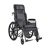 LOERSS Verstellbarer Rollstuhl,Liegerollstühle,Faltbarer Leichtgewichtrollstuhl,Multifunktionsrollstuhl Auto,Ergonomischer Rollstuhl,Black