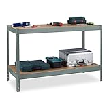 Relaxdays Werkbank, 600 kg, Werktisch, HBT: 91x141x61 cm, 2 verstellbare Ebenen, Werkstatt Regal Stahl & MDF, anthrazit