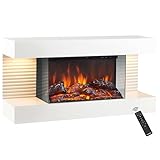 KAMINIO Elektrokamin Liz - Elektrischer Wandkamin mit Heizung, 3D-Flammeneffekt, LED-Ambientelicht, Fernbedienung (Weiß)