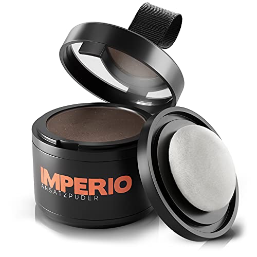 IMPERIO Ansatzpuder - Haar Concealer zur Haarverdichtung für Frauen und Männer, wasserfestes Haar Make-up zum Ansatz kaschieren - 4g (Mittelbraun)