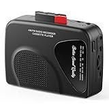 Kassettenspieler/Recorder, AM/FM-Radio,Walkmaner Tragbarer Kassettenspieler, Aufnahme auf Kassette, Eingebaute Lautsprecher, Manuelle Aufnahme, T201(Schwarz)
