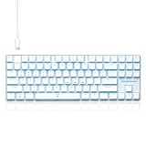 TMKB T87SE TKL Gaming Tastatur, Kompakt 87 Tasten Mechanische Tastatur mit Blue Clicky Switch, LED Beleuchtung, Anti-Ghosting, Typ-C-Datenkabel, US Layout für PC Windows Gamer Typist,Weiß