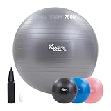 KM-Fit Gymnastikball 75cm | Trainingsball mit Luft-Pumpe | Sitzball Büro Anti-Burst | Ball für Fitness, Yoga, Gymnastik, Core Training | Pezziball Yogaball BPA-Frei | Grau