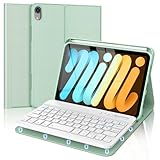 FOGARI Tastaturhülle für iPad Mini 7 (A17 Pro) 2024 / Mini 6 2021, französische AZERTY-Tastatur, abnehmbar, kabellose Bluetooth-Tastatur für iPad Mini 7/6 8,3 Zoll, Grün