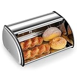 Ribelli Brotkasten aus lebensmittelgeprüftem Edelstahl, Brotbox mit Rolldeckel, ca. 43,5 x 27,5 x 18,5 cm, Aufbewahrungsbox für Brot, Brötchen, Kekse