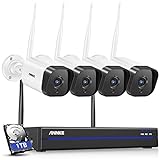 ANNKE 3MP Funk Überwachungskamera Set Aussen 8CH 5MP NVR mit 4 X 3MP WiFi Kameras Videoüberwachungs Set mit 1TB Festplatte unterstützt Audioaufzeichnung, IP66 Wetterfest, kompatibel mit Alexa