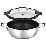 RÖSLE SILENCE PRO ProResist Servierpfanne, Antihaft & Robust - Ø 28 cm, Hitzebeständig bis 160 °C, Keramikversiegelung, silbern, Edelstahl 18/10, spülmaschinengeeignet mit Deckel