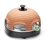 Emerio Pizzaofen, PIZZARETTE das Original, 1 handgemachte Terracotta Tonhaube, patentiertes Design, für Mini-Pizza, echter Familien-Spaß für 6 Personen, Terracotta Orange / Schwarz, PO-115984