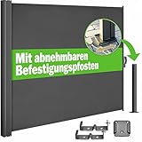 Casaria® Seitenmarkise Nosara 180x300cm Ausziehbar Blickdicht Sonnenschutz Markise Balkon Terrasse Garten Seitenrollo Sichtschutz Windschutz Anthrazit