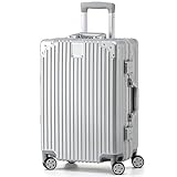 KOFA Geneva Handgepäck Koffer, 55cm Alu-Rahmen & Polycarbonat-Hartschale, Handgepäck Cabin Reisekoffer, Rollkoffer Spinner Carry-on mit 4 Rollen und doppelte TSA Schloss 35L (Silber)
