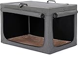Petsfit Hundebox faltbar für mittlere Hunde, Hundebox für Zuhause Zimmerkennel Hund Verstellbares Design Transportbox Hund, Reißfeste Netzfenster & verdickte plüsche Betteinlage,(M, Grau)