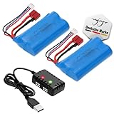 2X 7.4V 3000-mAh 2S Li-Ion 18650 Akku mit Dual-Ladegerät, Batterie Deans T-Plug, Kompatibel mit WLToys Xinlehong DEERC Hosim 12428, 12401, 144001, 9155 9156, RC Modellbau, Auto, Boot, DIY, Spielzeug
