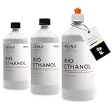 Area52 – Bioethanol 3x1L Set Ethanol – Reiner Ethylalkohol mit 96,6% Reinheitsgrad – Für Ethanolkamine, Tischkamine & Bioethanol-Feuerstellen – Geruchslos & rußfrei – Für Indoor & Outdoor Nutzung