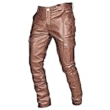 SOOUICKER Lederhose Herren Cargo Lederhose Herren Outdoor Regular Fit Lederhose Herren Freizeit Punk Rock Lederhose Herren Modern Braun Lederhose Herren Party Rot