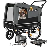 tectake® Fahrradanhänger multifunktional - als Hunde Anhänger Wagen für Fahrrad und e Bike, Jogger oder Buggy, Belastbarkeit bis 40kg, faltbar, schneller Umbau, inkl. Sicherheits Zubehör - grau