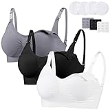 Still BH Damen Schwangerschaft Atmungsaktivem Still-BHS Ohne Bügel Nahtlose Tag und Nacht Still-BH Mit Abnehmbaren Untersetzer Camisole Top für Mutterschaft - 3er Pack