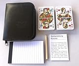 Generisch Romme Kartenspiel 2 x 55 Karten im Format 59 x 91 mm + Bleistift + Block + Regelheft, im edlen schwarzem Kunstleder Etui ebenso für Canasta und Bridge + Poker + Skat geeignet ab 10 Jahren