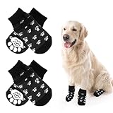 Litimkat 2 Paar Indoor Anti-Rutsch Socken für Hunde, Anti Slip Paw Protectoren Hundesocken,Antirutschsocken Hund Mit Klettverschluss,für den Innenbereich auf Hartholzböden (S, Schwarz)