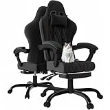 Devoko ”BelDurante Corniche“ Racing Chair, Gaming Stuhl Stoff mit Fußstütze, Massage Computer Bürostuhl mit Linkage Armlehnen, Schwarz