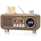 UKW-Radio-Uhr mit Bluetooth-Lautsprecher, tragbares Retro-Radios mit 2 warmen Lichtern, starker Empfang und schneller Konnektivität, Bluetooth 5.4, Transistor-Stecker an der Wand für Zuhause, Küche