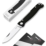 BÖKER PLUS® Atlas Black Taschenmesser - 2 Hand Vollmetall Klappmesser mit scharfer 12C27 Sandvik Klinge - EDC Folder Messer mit Metallgriff aus Edelstahl schwarz - 42a konformes Slipjoint Faltmesser