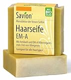 Savion Haarseife EM-A 85g | effektive Mikroorganismen | für alle Haartypen | Vegan & Palmölfrei sowie Plastikfrei | UNGEDUFTET & geeignet bei gereizter oder juckender Kopfhaut | Made in Germany